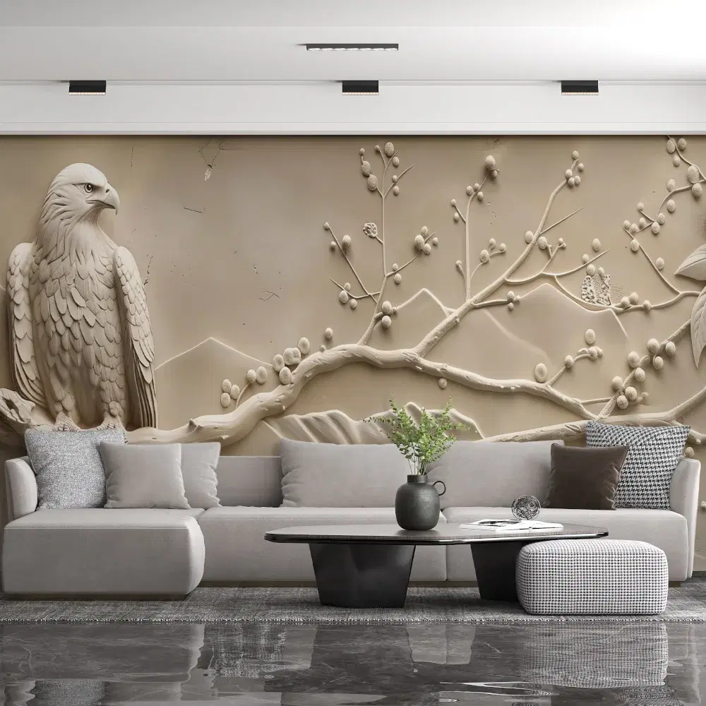 White eagle motif designer wallpaper feature wall