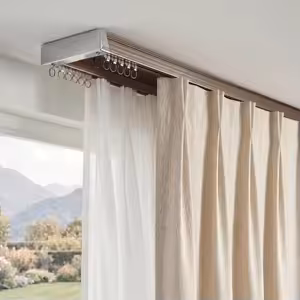 Ceiling-mounted double curtain track system for sheer and blackout curtains