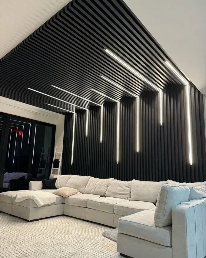 WPC louver panels installed on an interior wall