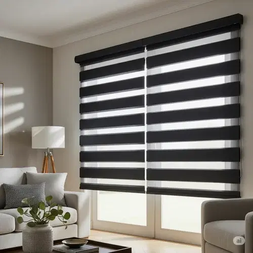 Premium zebra day-night blinds in dark shades for a modern interior
